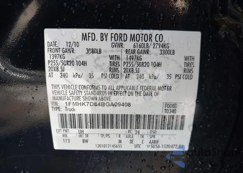 2011 Ford Explorer Xlt from USA, damaged, VIN 1FMHK7D84BGA09408